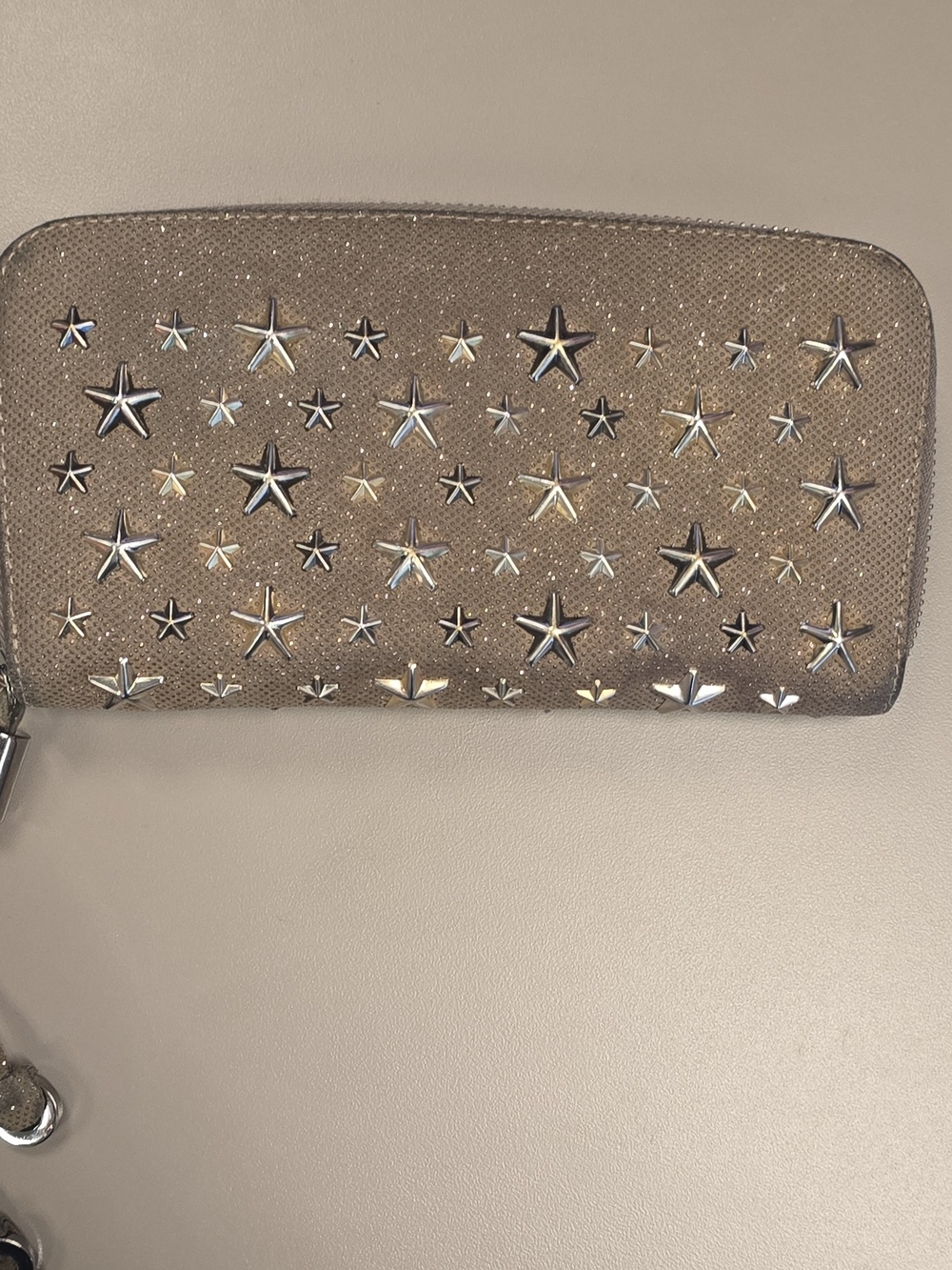 Jimmy Choo Beige Zip-Around Long Wallet Star Studded Zipper Credit Card